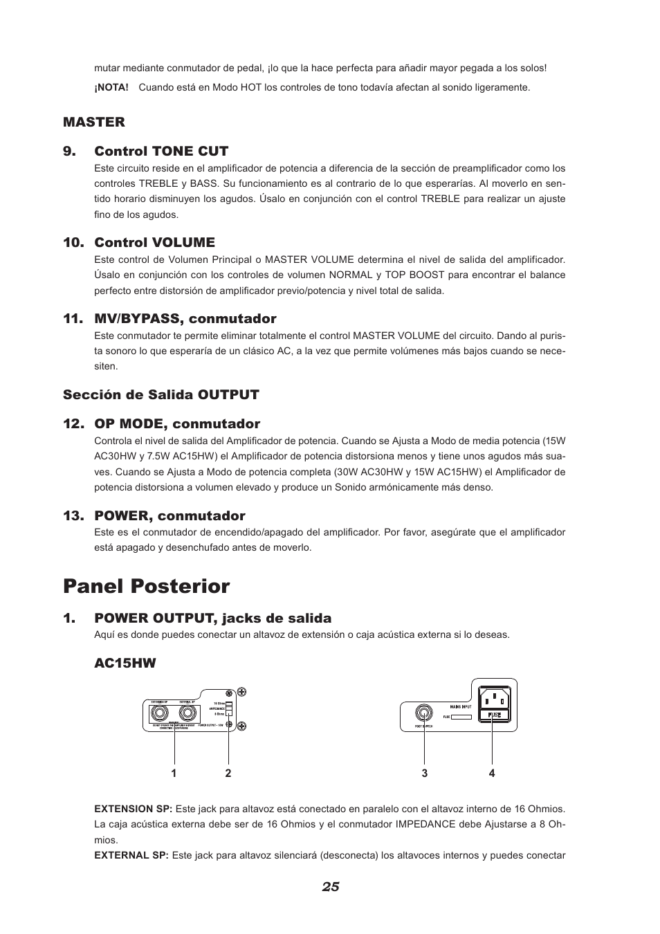 Panel posterior | VOX Amplification USA V212HWX User Manual | Page 25 / 28