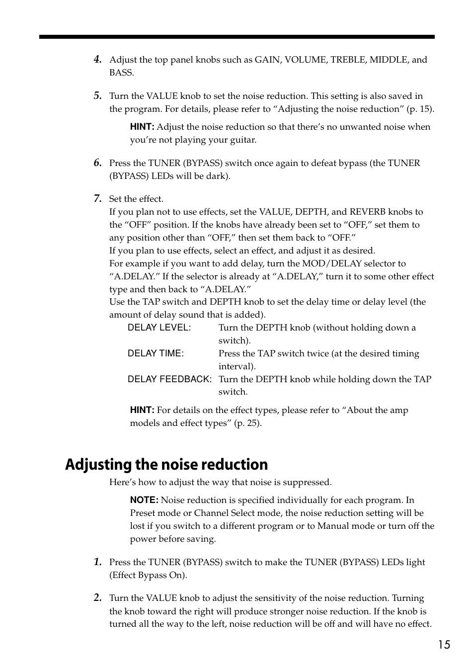 Adjusting the noise reduction | VOX Amplification USA VTX150 User Manual | Page 15 / 44