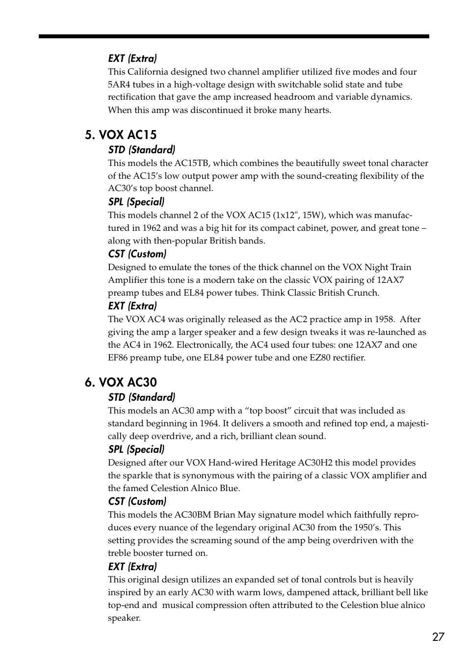 Vox ac15, Vox ac30 | VOX Amplification USA VTX150 User Manual | Page 27 / 44