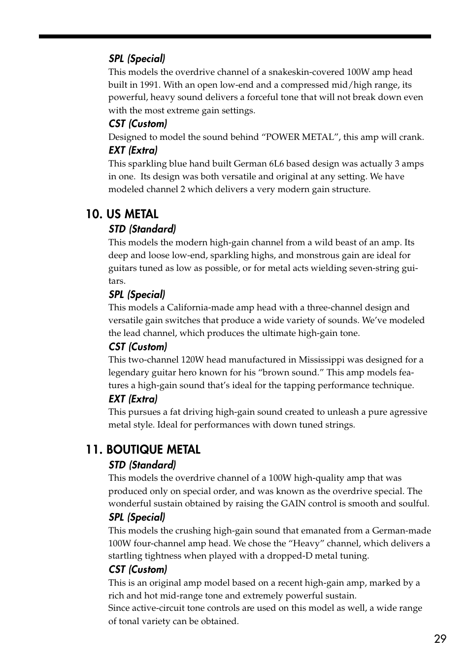 Us metal, Boutique metal | VOX Amplification USA VTX150 User Manual | Page 29 / 44