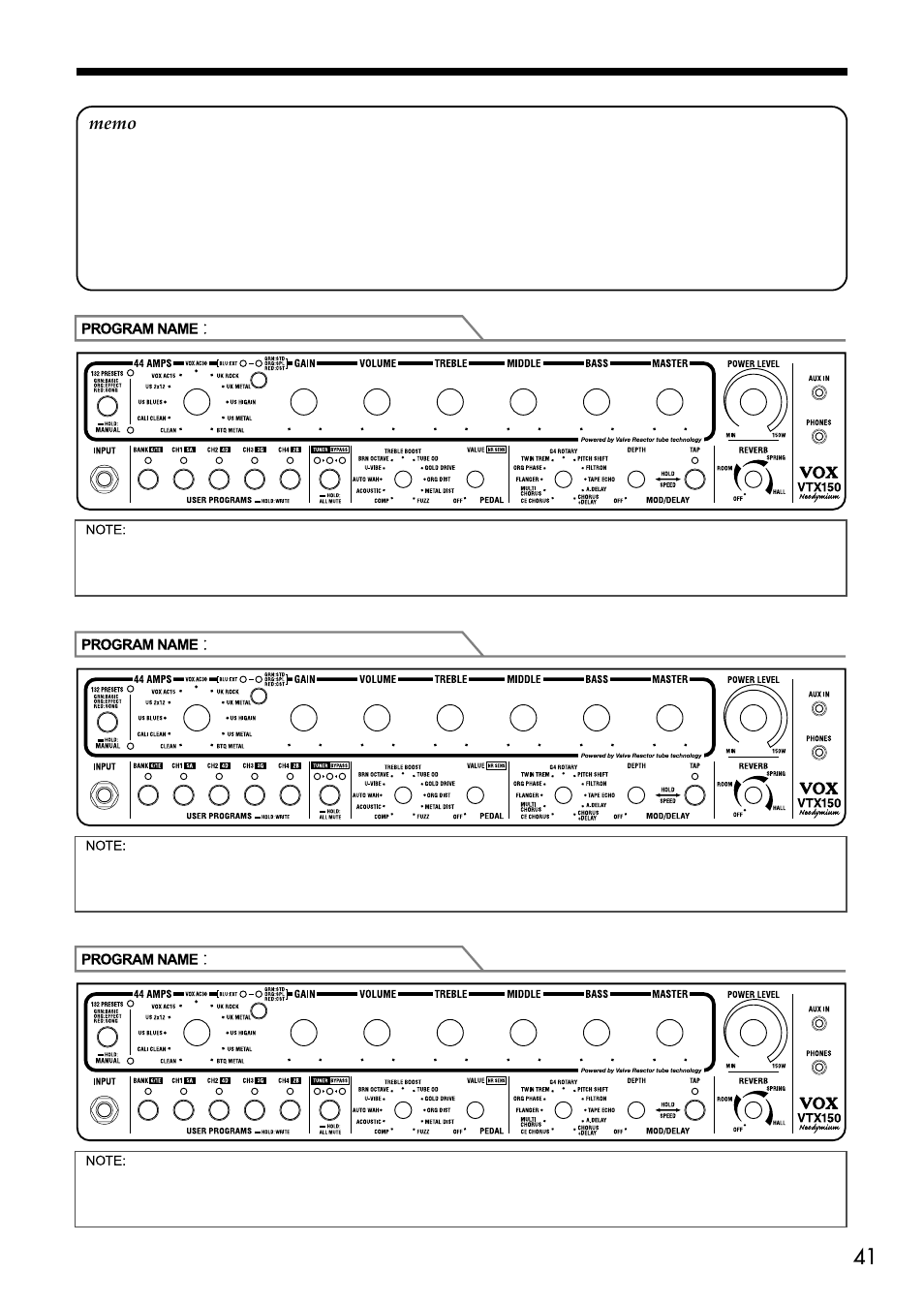 VOX Amplification USA VTX150 User Manual | Page 41 / 44