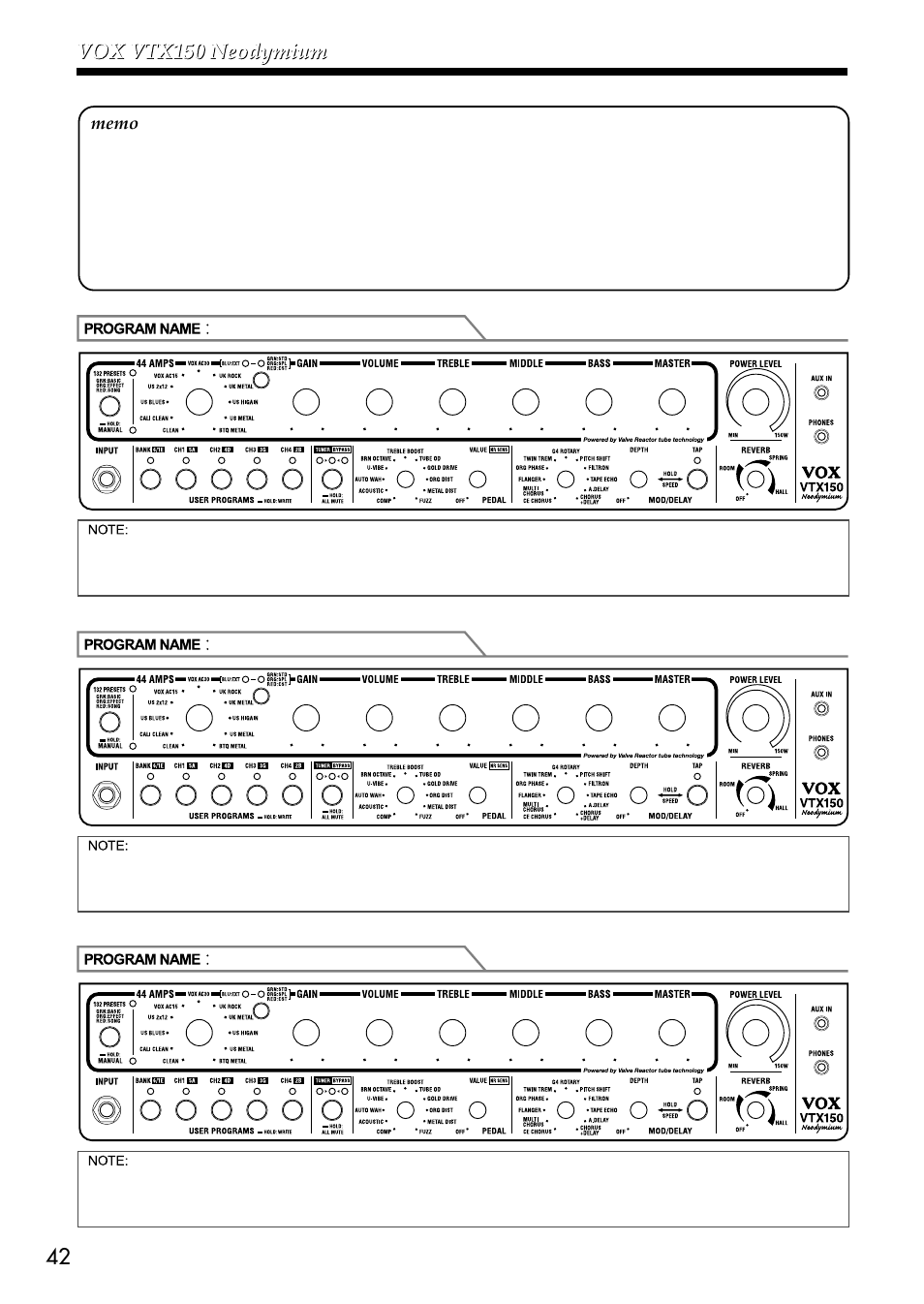 VOX Amplification USA VTX150 User Manual | Page 42 / 44