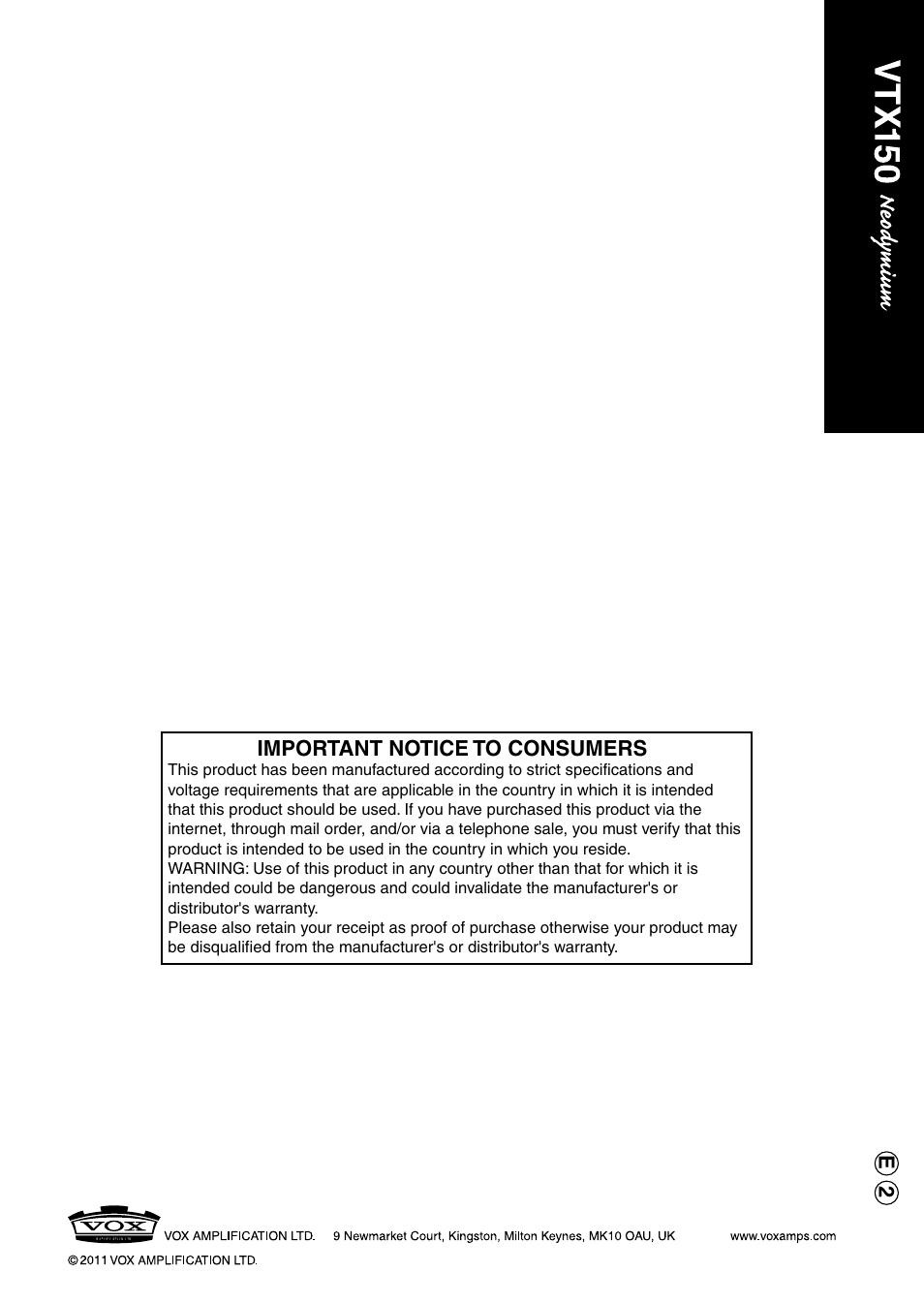 VOX Amplification USA VTX150 User Manual | Page 44 / 44