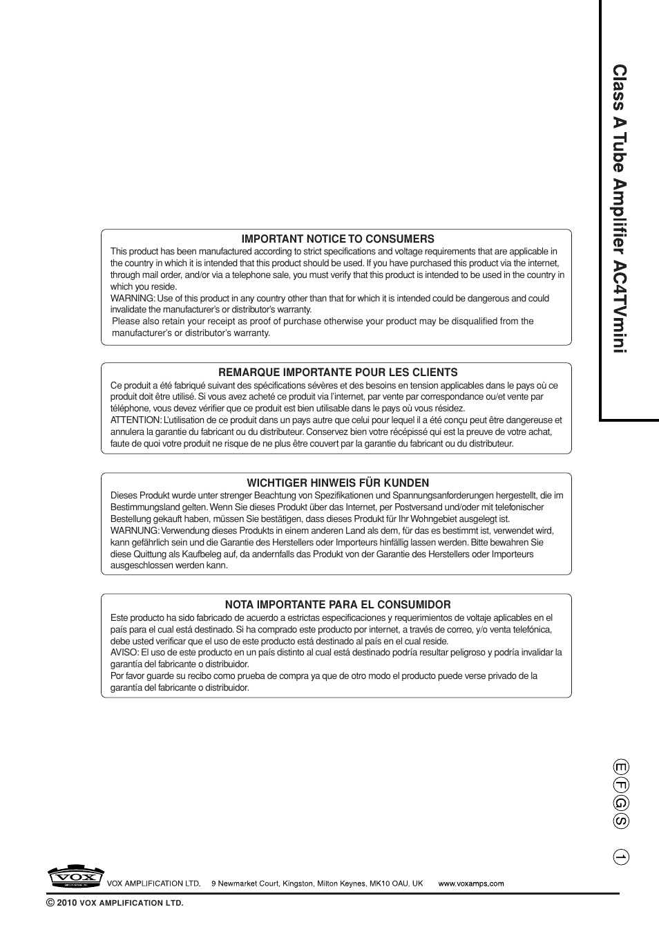 VOX Amplification USA AC4TVMINI User Manual | Page 18 / 18