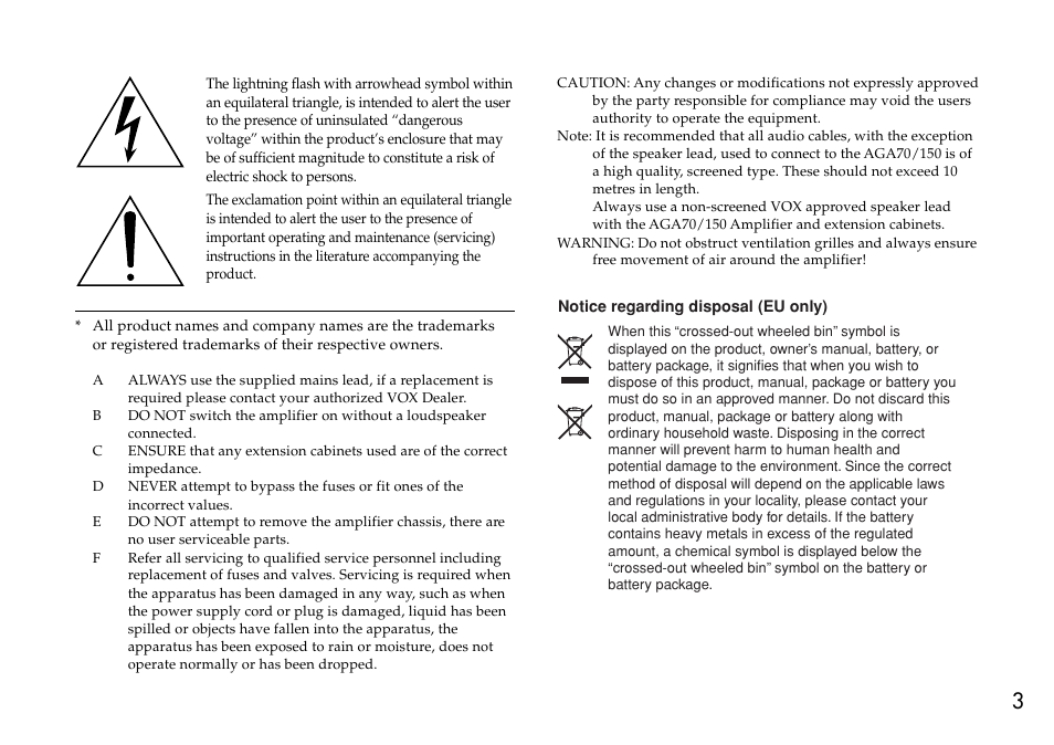 VOX Amplification USA AGA70 User Manual | Page 3 / 16