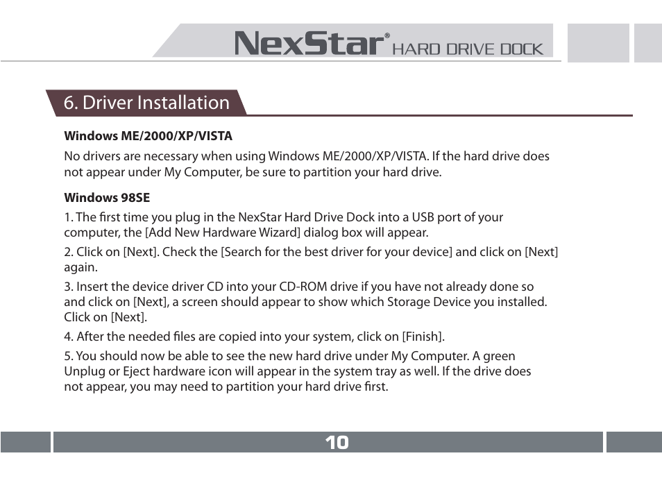 Driver installation | Vantec NST-D150SU-BK User Manual | Page 11 / 23