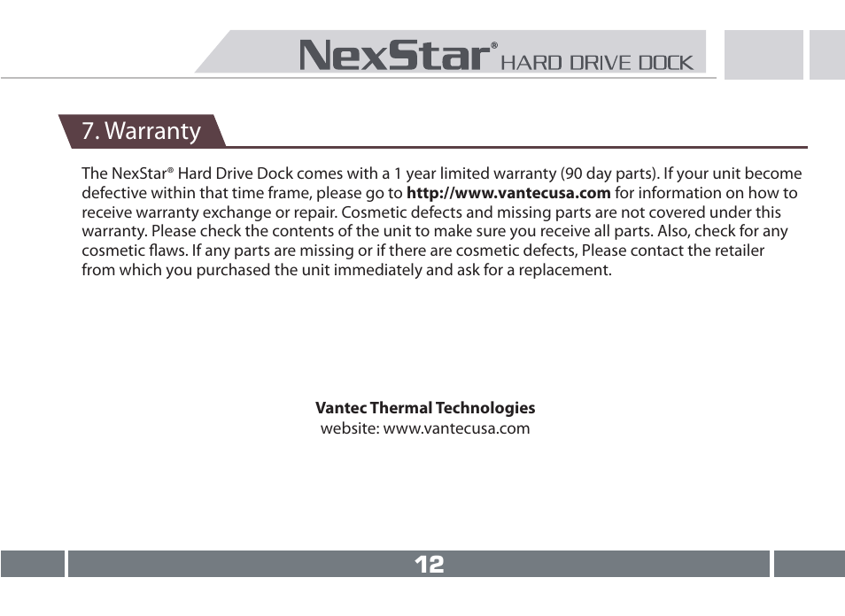 Warranty | Vantec NST-D150SU-BK User Manual | Page 13 / 23