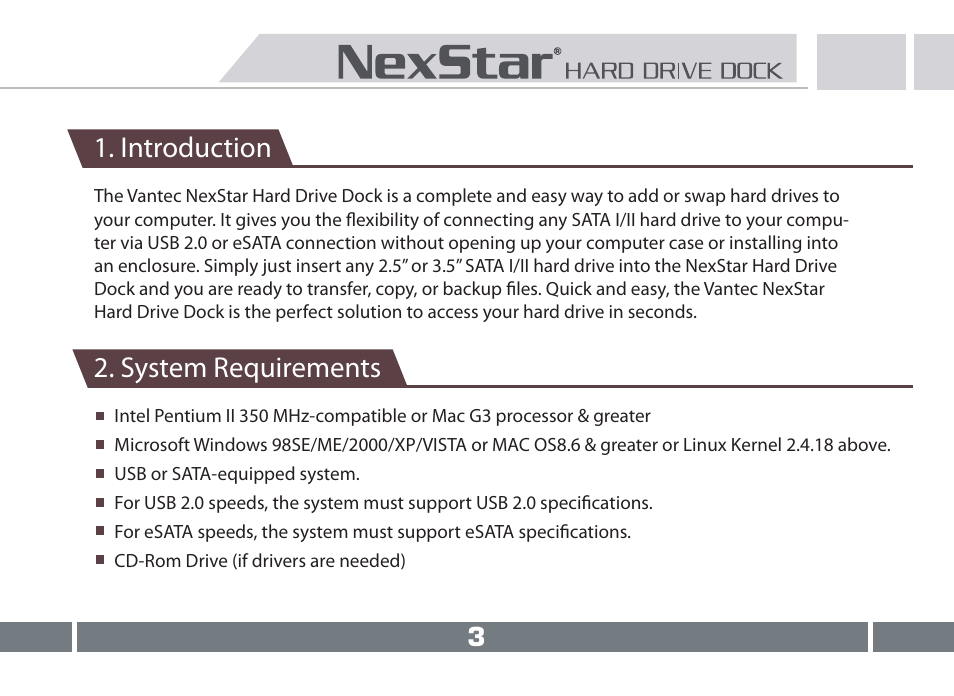 Introduction, System requirements 3 | Vantec NST-D150SU-BK User Manual | Page 4 / 23