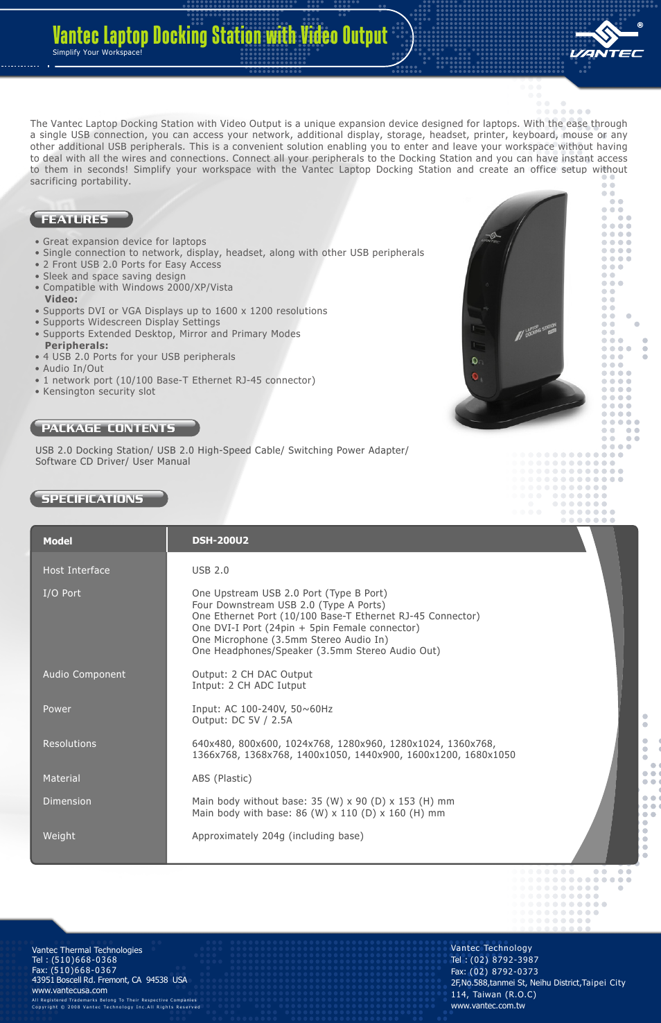 Vantec DSH-200U2 User Manual | 1 page