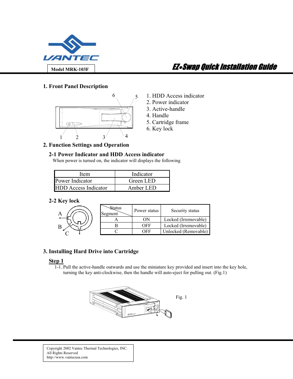 Vantec MRK-103F User Manual | 3 pages