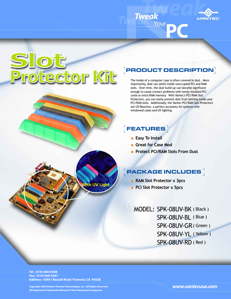 Vantec Slot Protector Kit SPK-08UV-BK User Manual | 1 page