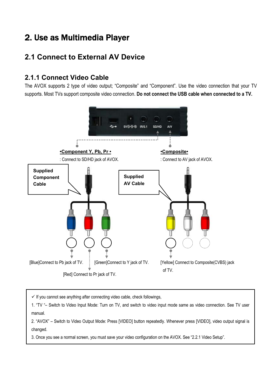 Use as multimedia player, 1 connect to external av device, 1 connect video cable | Vantec Jukebox User Manual | Page 18 / 36
