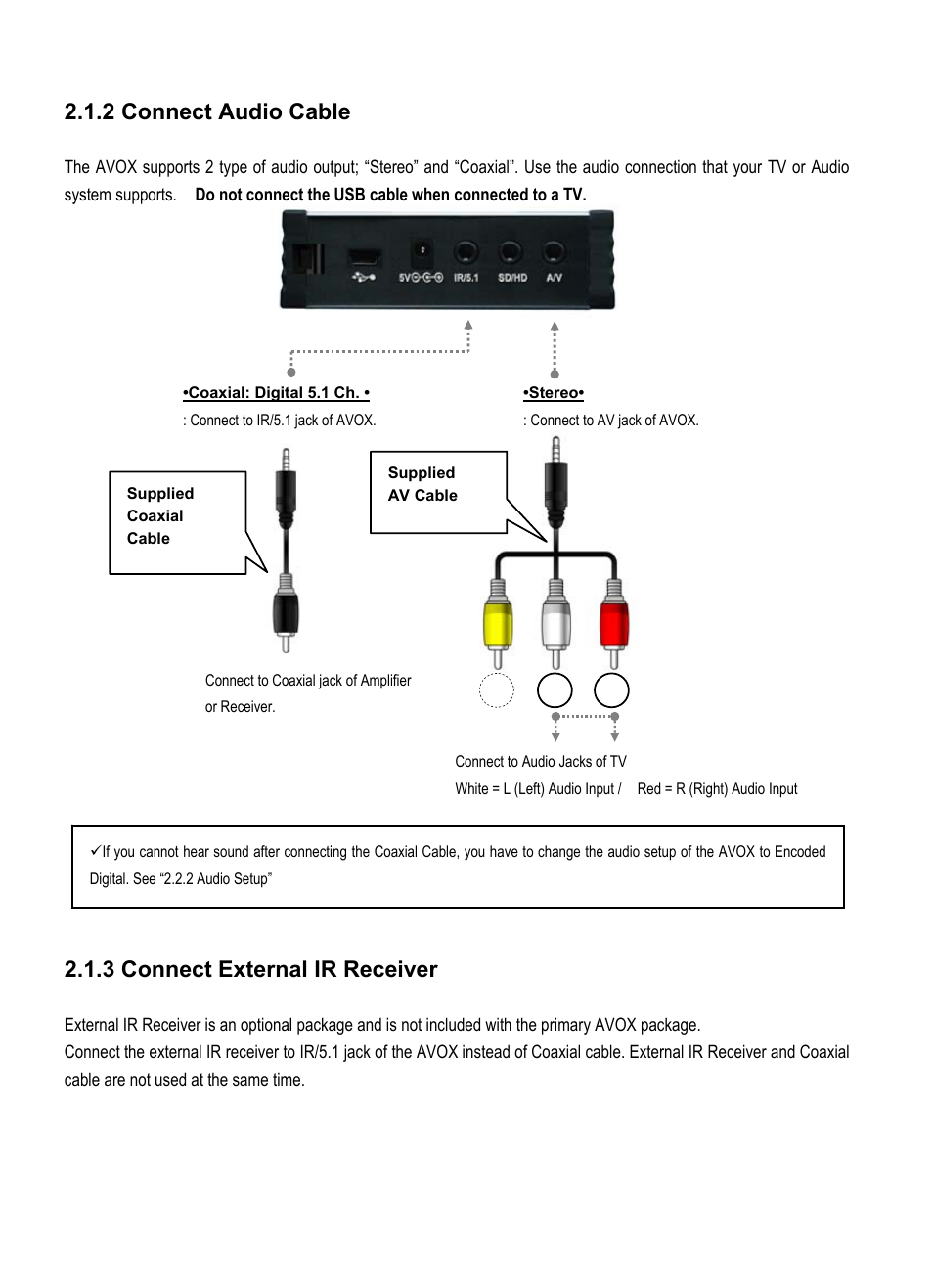 2 connect audio cable, 3 connect external ir receiver | Vantec Jukebox User Manual | Page 19 / 36