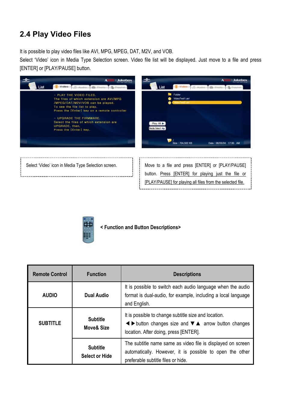 4 play video files | Vantec Jukebox User Manual | Page 25 / 36