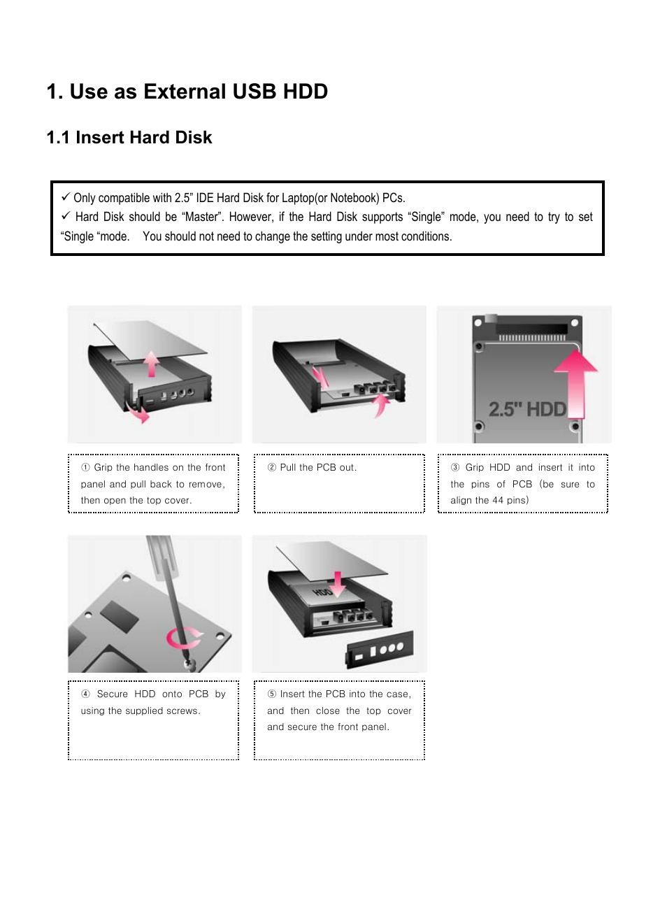 Use as external usb hdd, 1 insert hard disk | Vantec Jukebox User Manual | Page 7 / 36