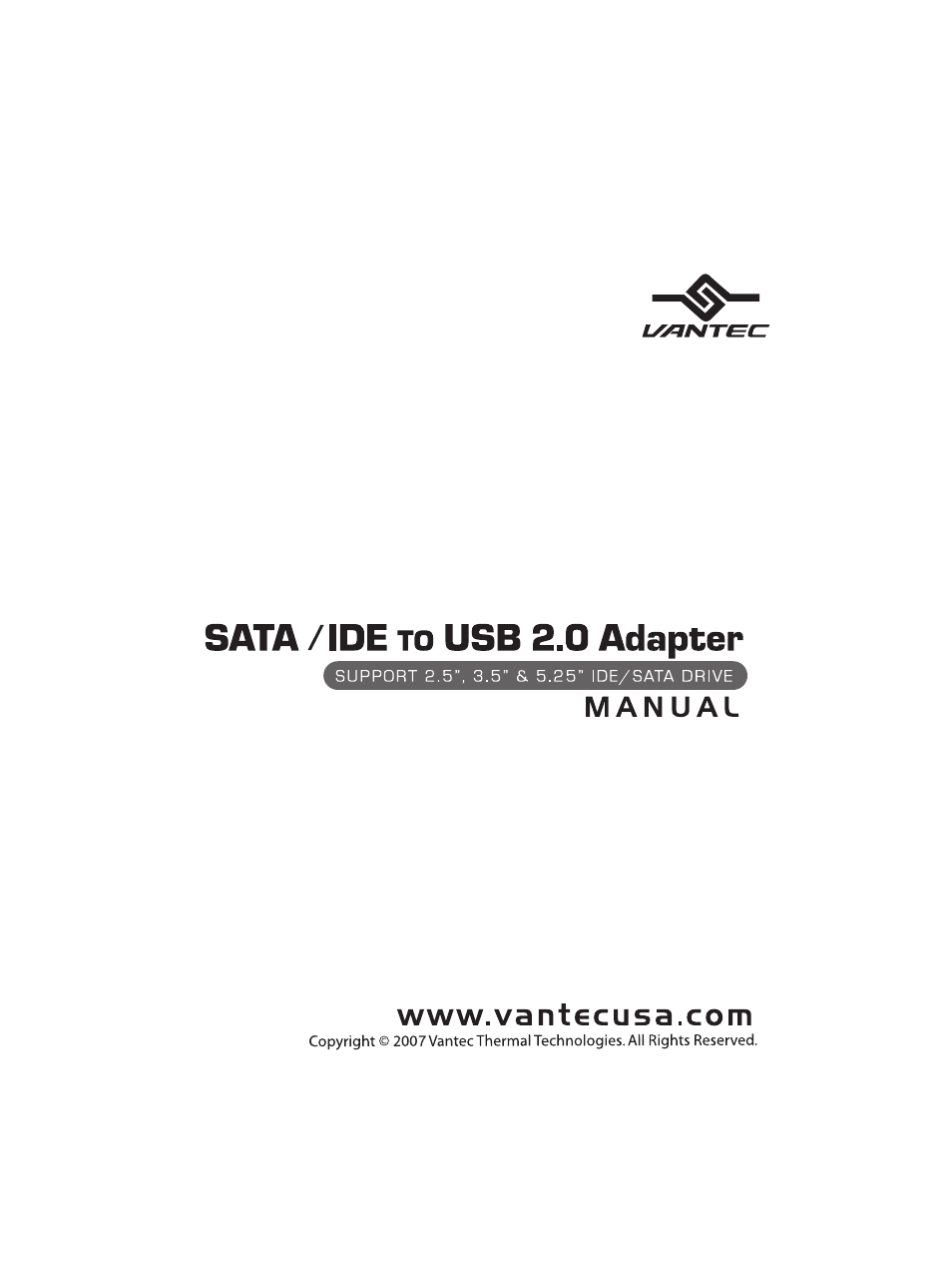 Vantec SATA/IDE to USB 2.0 Adapter None User Manual | 15 pages