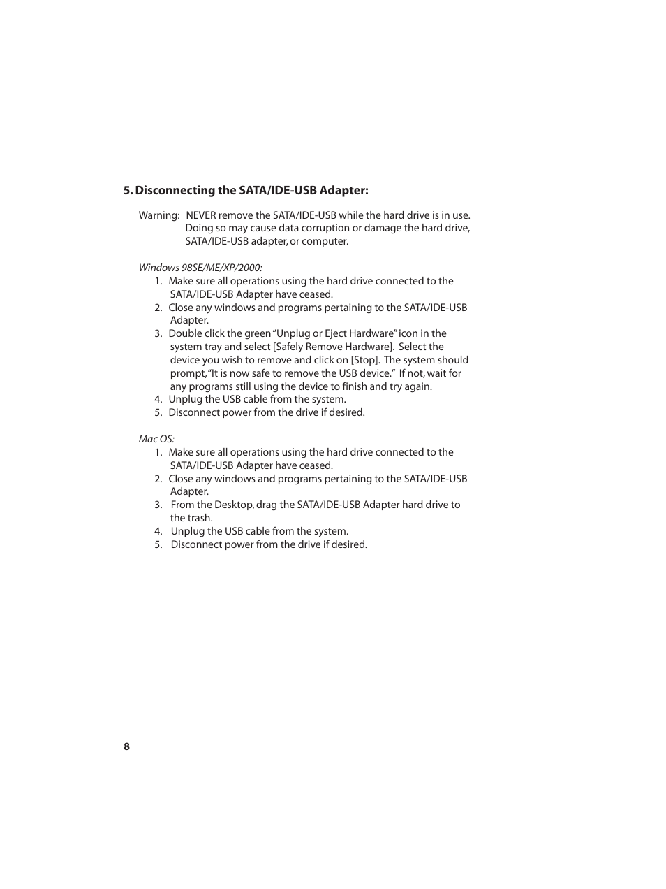 Vantec SATA/IDE to USB 2.0 Adapter None User Manual | Page 10 / 15