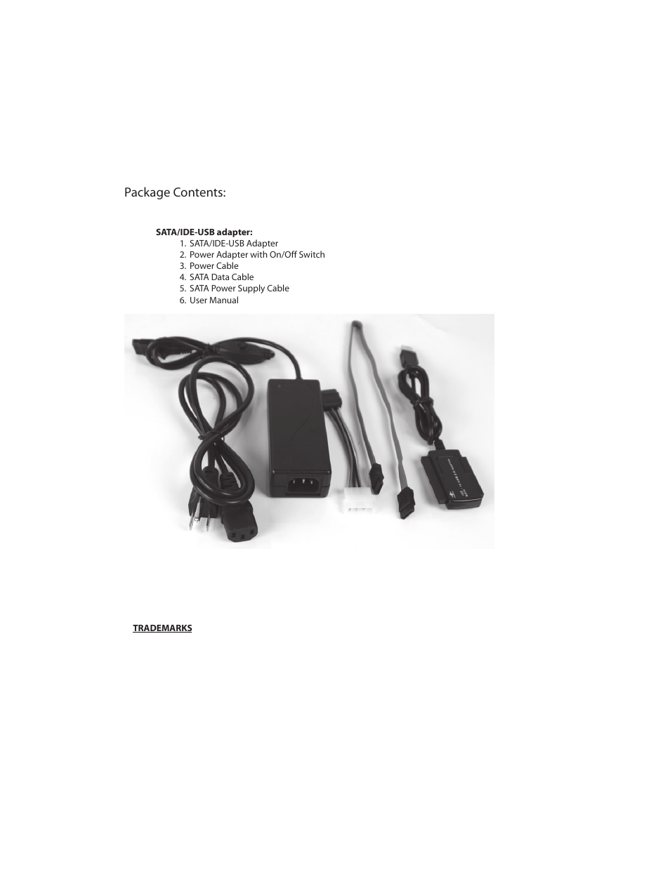 Package contents | Vantec SATA/IDE to USB 2.0 Adapter None User Manual | Page 2 / 15
