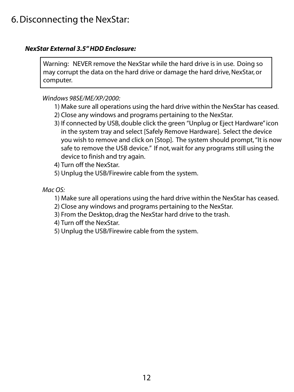 Disconnecting the nexstar | Vantec NEXSTAR NST-350U2 User Manual | Page 14 / 20