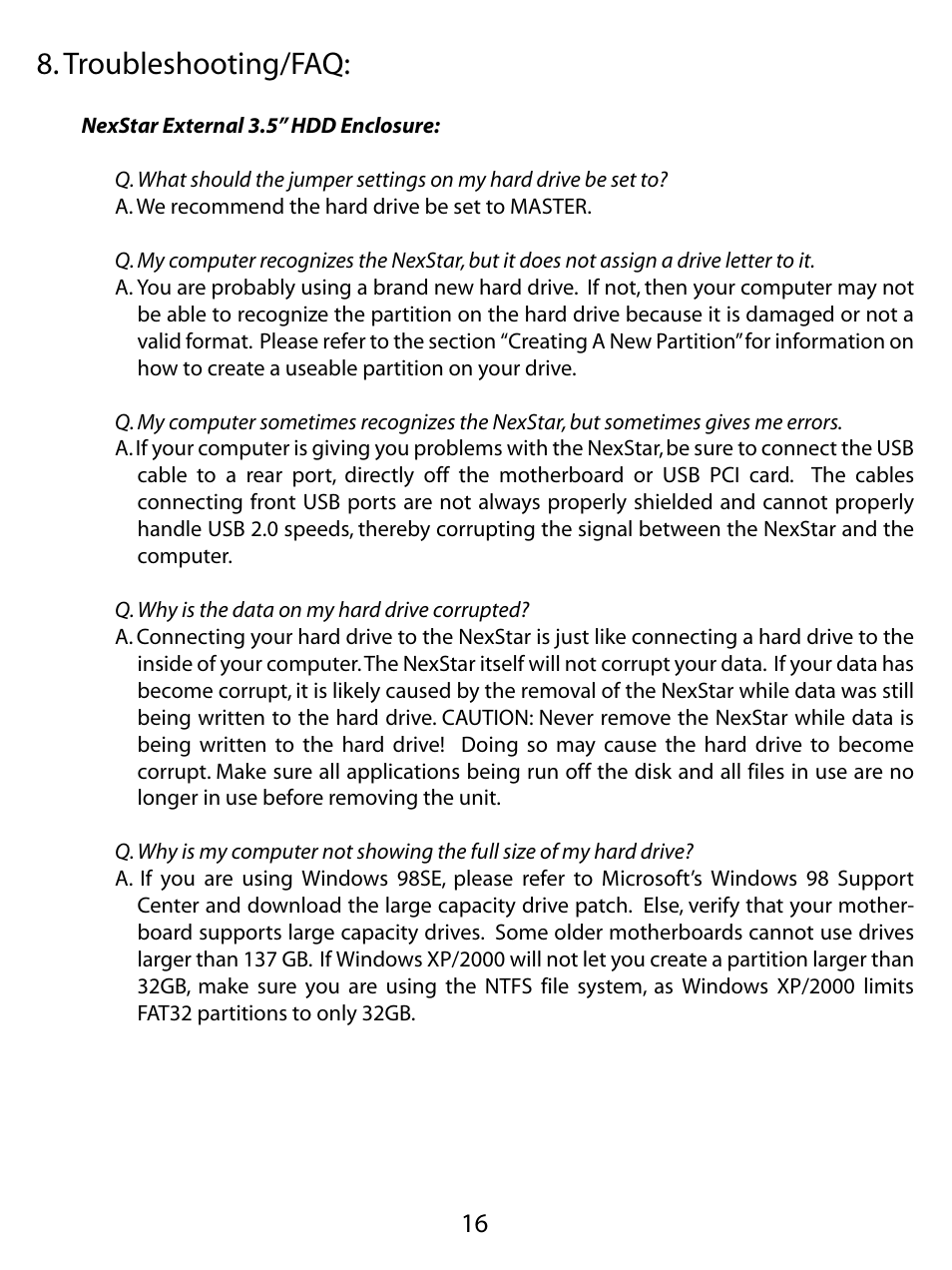 Troubleshooting/faq | Vantec NEXSTAR NST-350U2 User Manual | Page 18 / 20