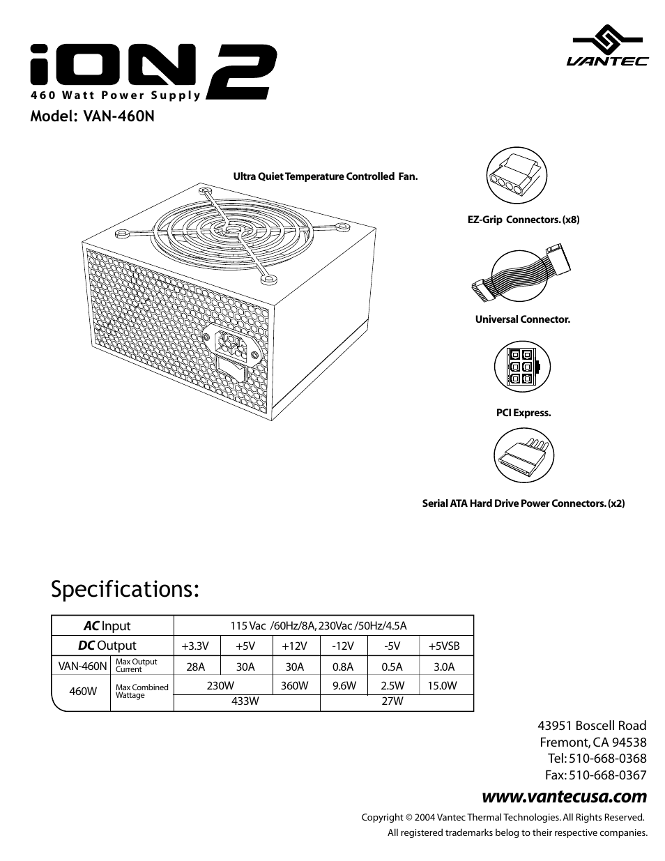 Vantec ION 2 VAN-460N User Manual | 1 page