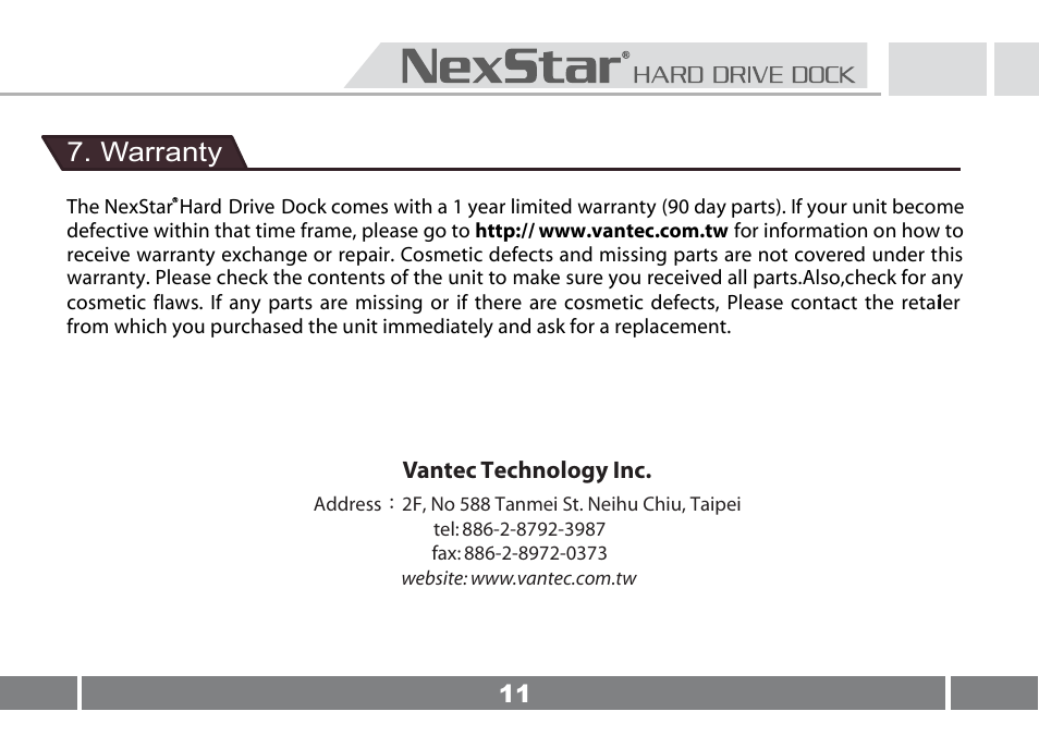 Warranty | Vantec NST-D100FBSU User Manual | Page 12 / 21