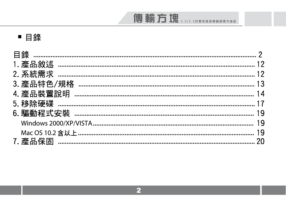 傳 輸 方 塊 | Vantec NST-D100FBSU User Manual | Page 3 / 21