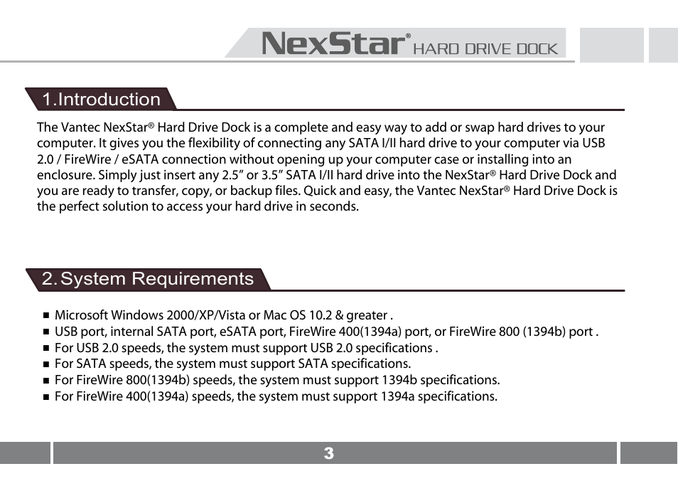 Introduct 2, Introduction, System requirements | Vantec NST-D100FBSU User Manual | Page 4 / 21