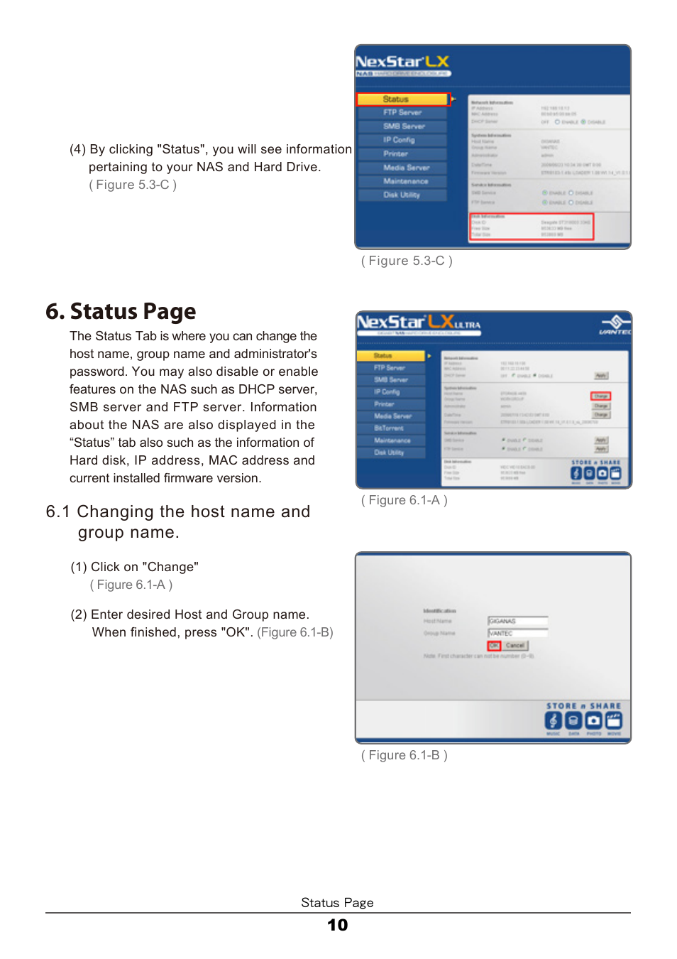 Status page | Vantec LX ULTRA User Manual | Page 12 / 33