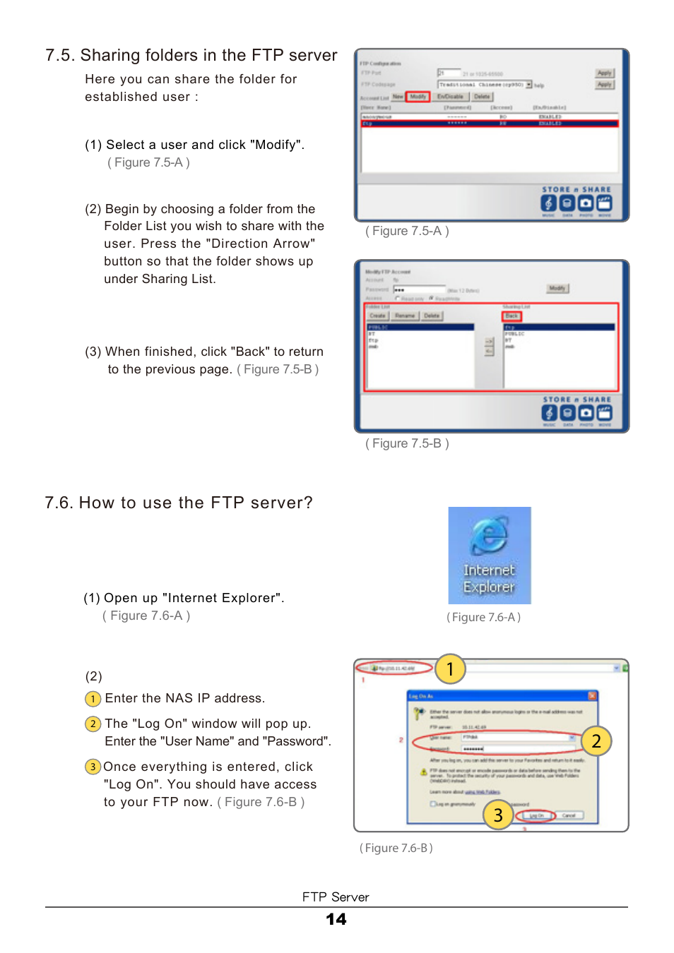 Sharing folders in the ftp server, How to use the ftp server | Vantec LX ULTRA User Manual | Page 16 / 33