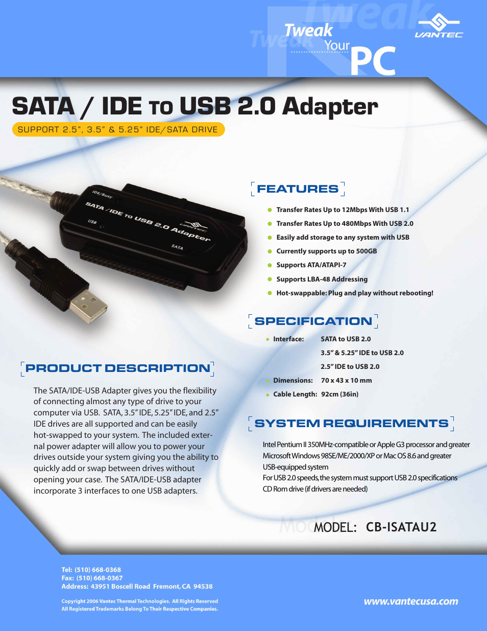 Vantec CB-ISATAU2 User Manual | 1 page