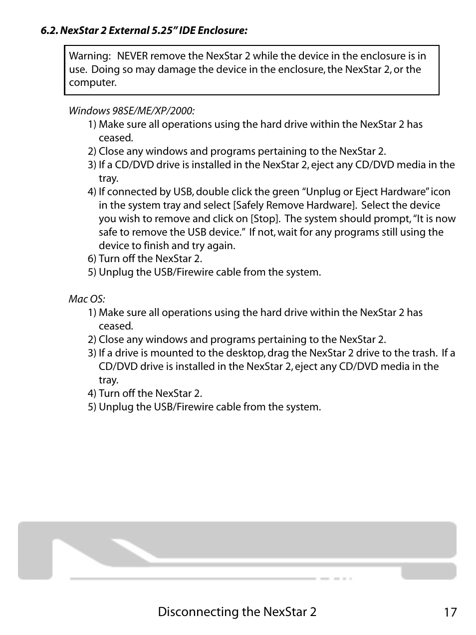 Disconnecting the nexstar 2 17 | Vantec NEXSTAR 2 NST-355U2 User Manual | Page 19 / 25