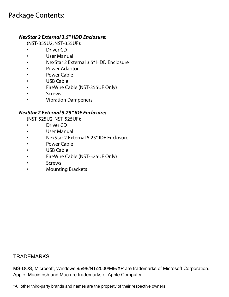 Package contents | Vantec NEXSTAR 2 NST-355U2 User Manual | Page 2 / 25
