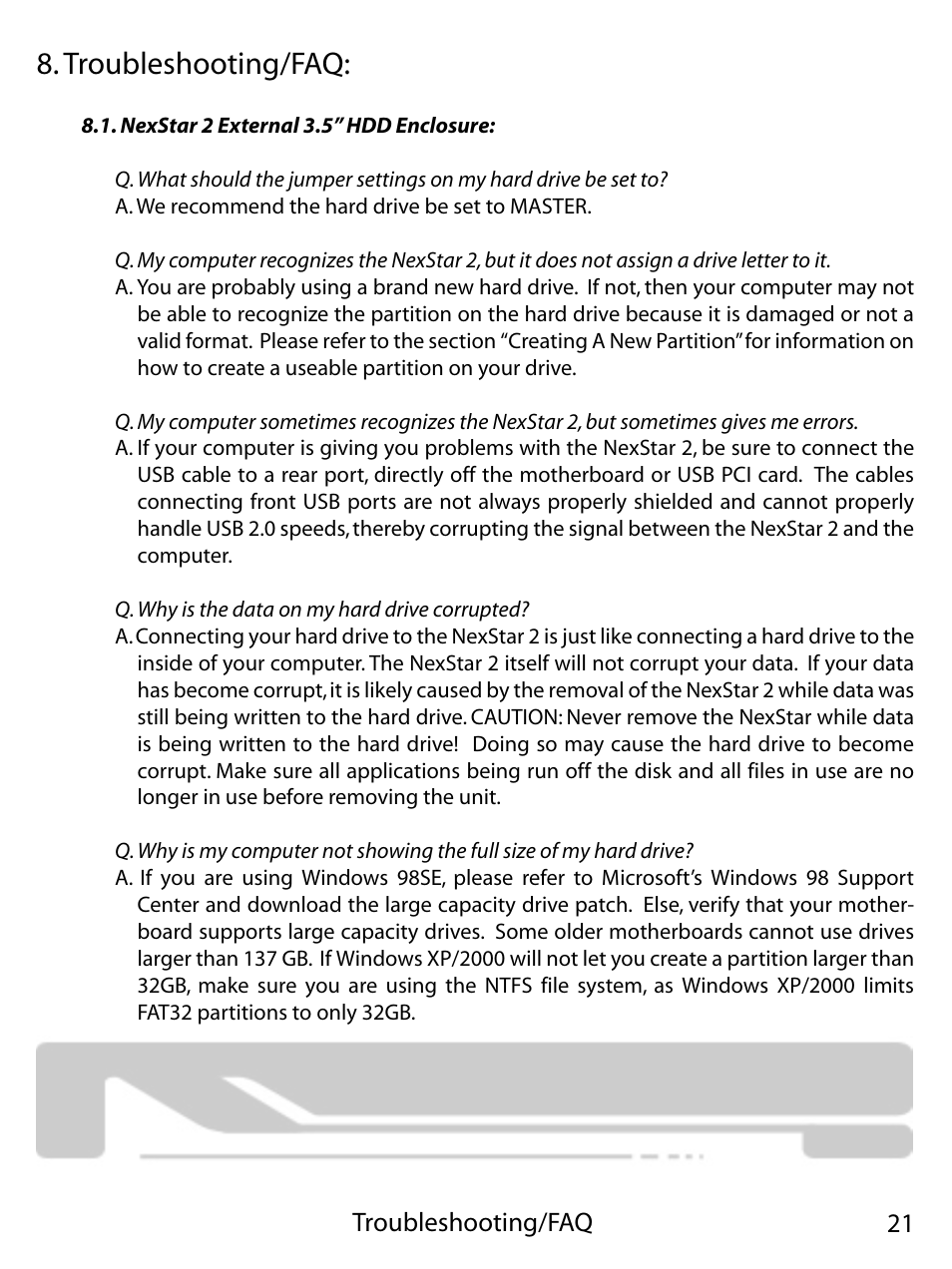 Troubleshooting/faq | Vantec NEXSTAR 2 NST-355U2 User Manual | Page 23 / 25