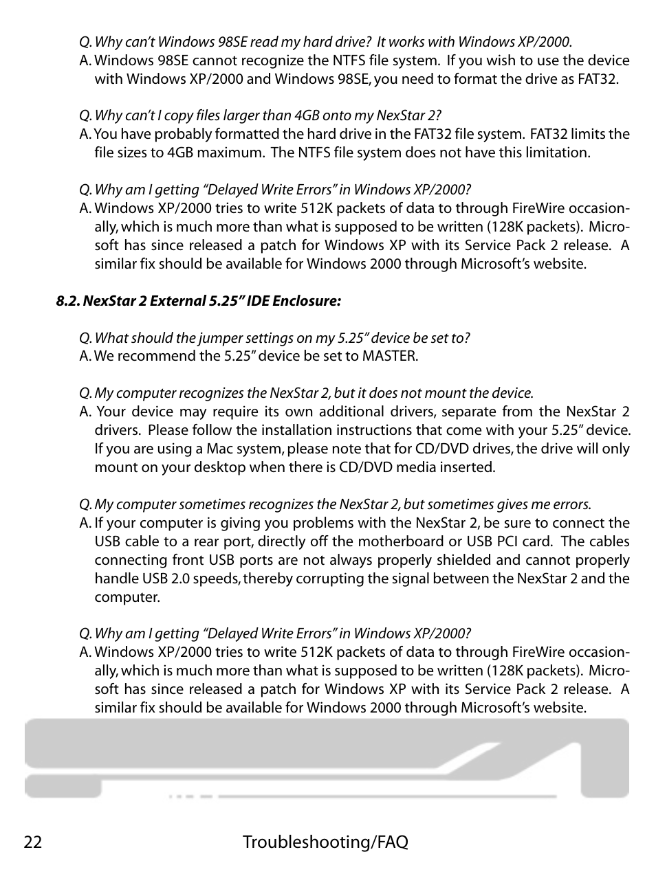 Troubleshooting/faq 22 | Vantec NEXSTAR 2 NST-355U2 User Manual | Page 24 / 25