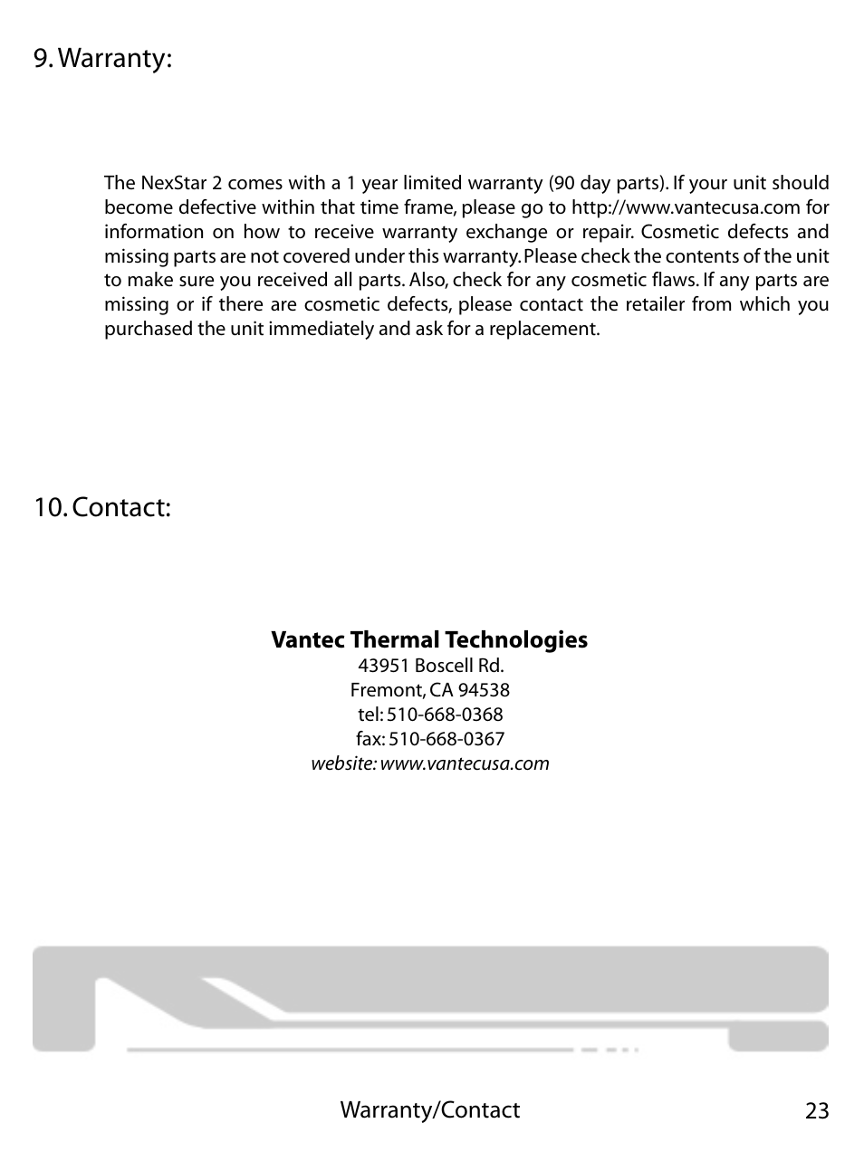 Warranty, Contact | Vantec NEXSTAR 2 NST-355U2 User Manual | Page 25 / 25