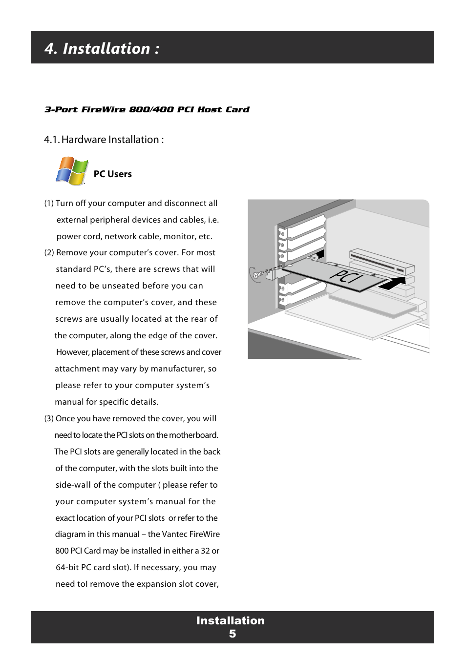 Installation | Vantec FireWire 800 User Manual | Page 7 / 12