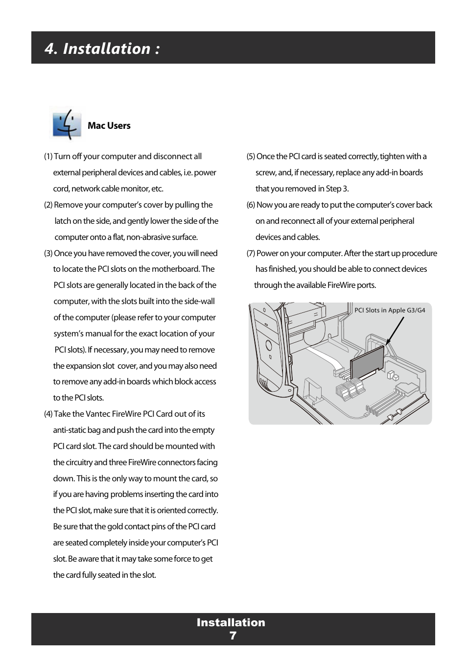 Installation, 7installation | Vantec FireWire 800 User Manual | Page 9 / 12