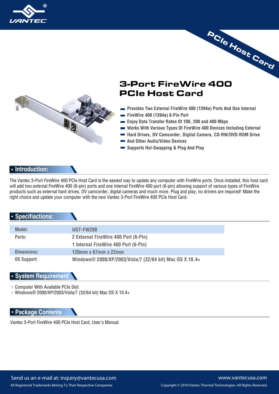 Vantec MO3096Y6-1 User Manual | 1 page