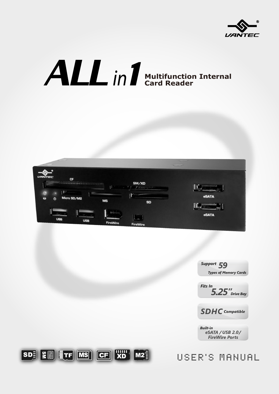 Vantec Multifunction Internal Card Reader UGT-CR955-BK User Manual | 10 pages