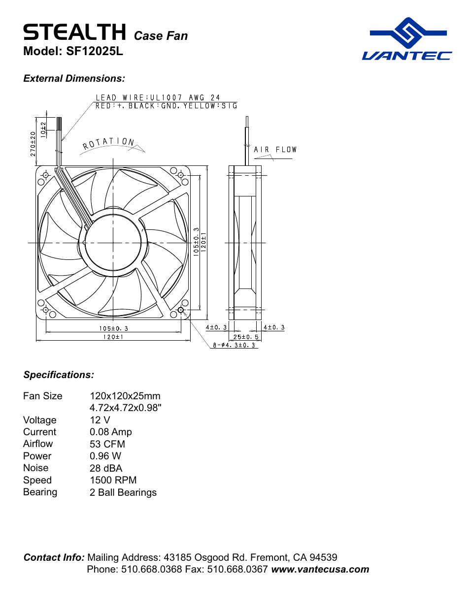 Vantec SF12025L User Manual | 1 page