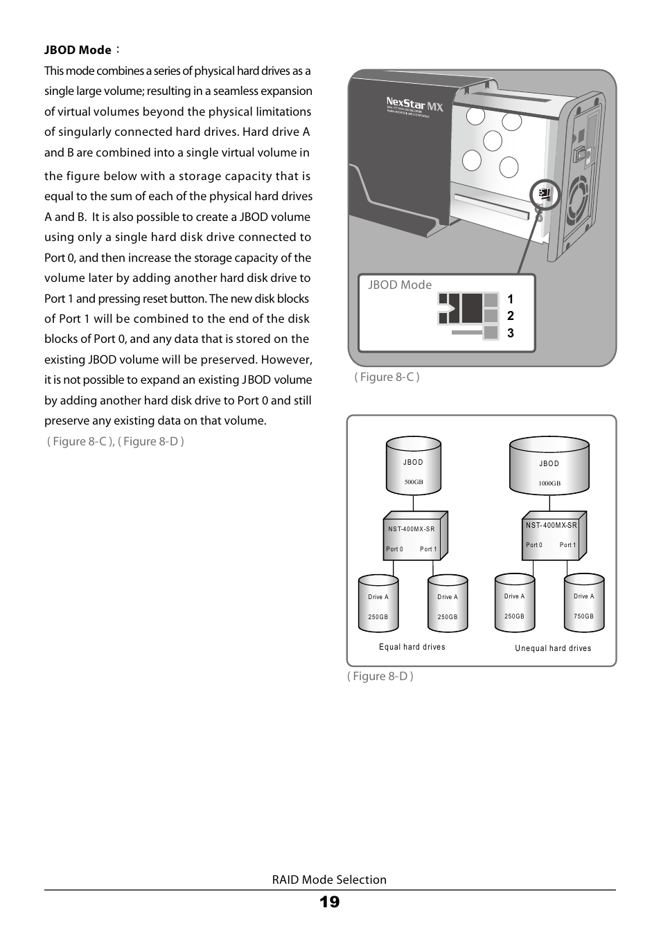 Raid mode selection, Figure 8-c ) 1 2 3 jbod mode | Vantec Dual Bay External HDD Enclosure NexStar MX User Manual | Page 21 / 26