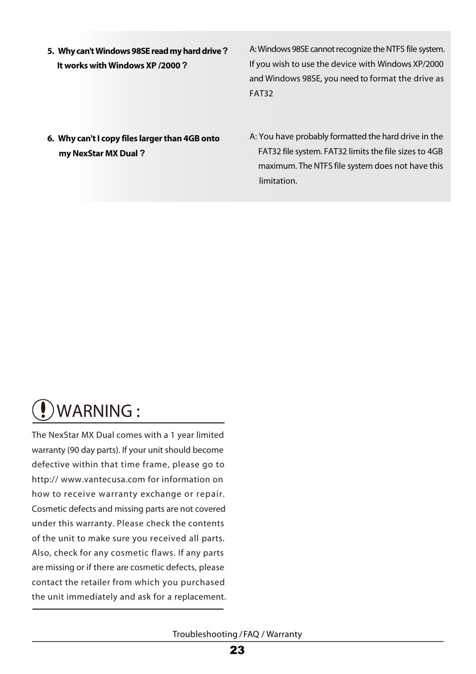 Warning | Vantec Dual Bay External HDD Enclosure NexStar MX User Manual | Page 25 / 26