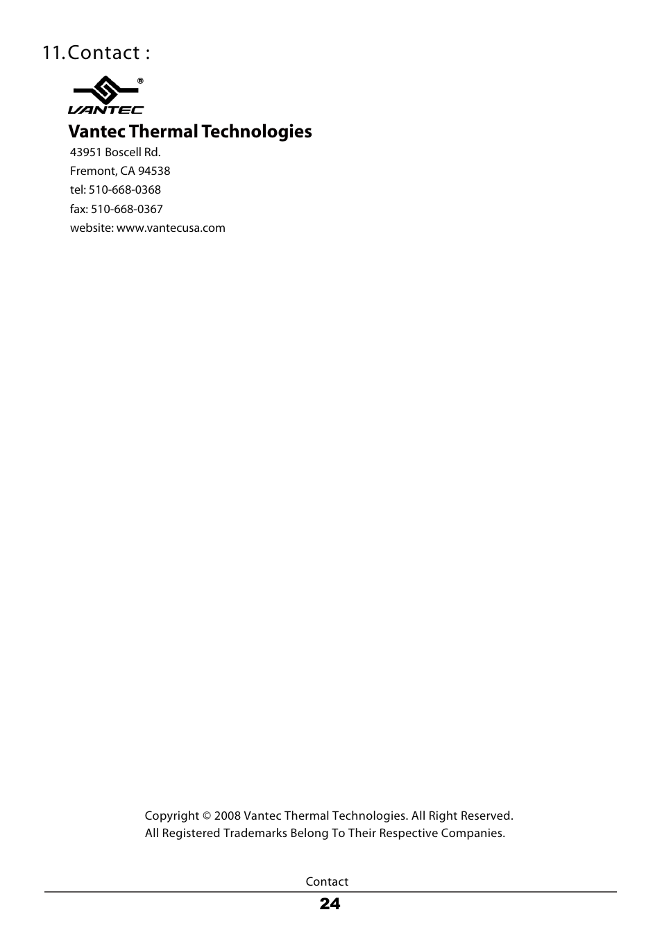 Contact, Vantec thermal technologies | Vantec Dual Bay External HDD Enclosure NexStar MX User Manual | Page 26 / 26