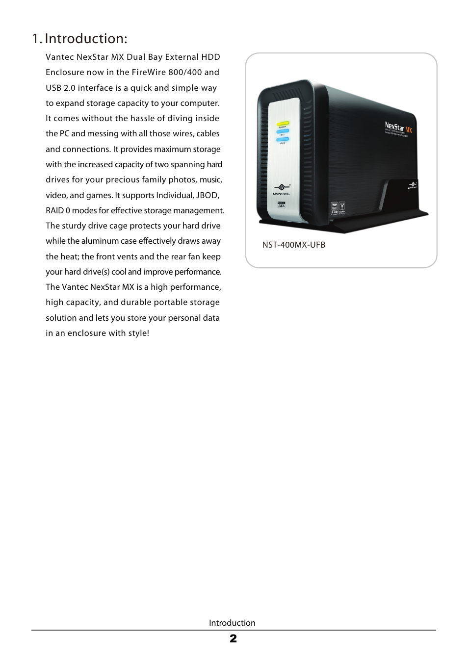 Introduction | Vantec Dual Bay External HDD Enclosure NexStar MX User Manual | Page 4 / 26