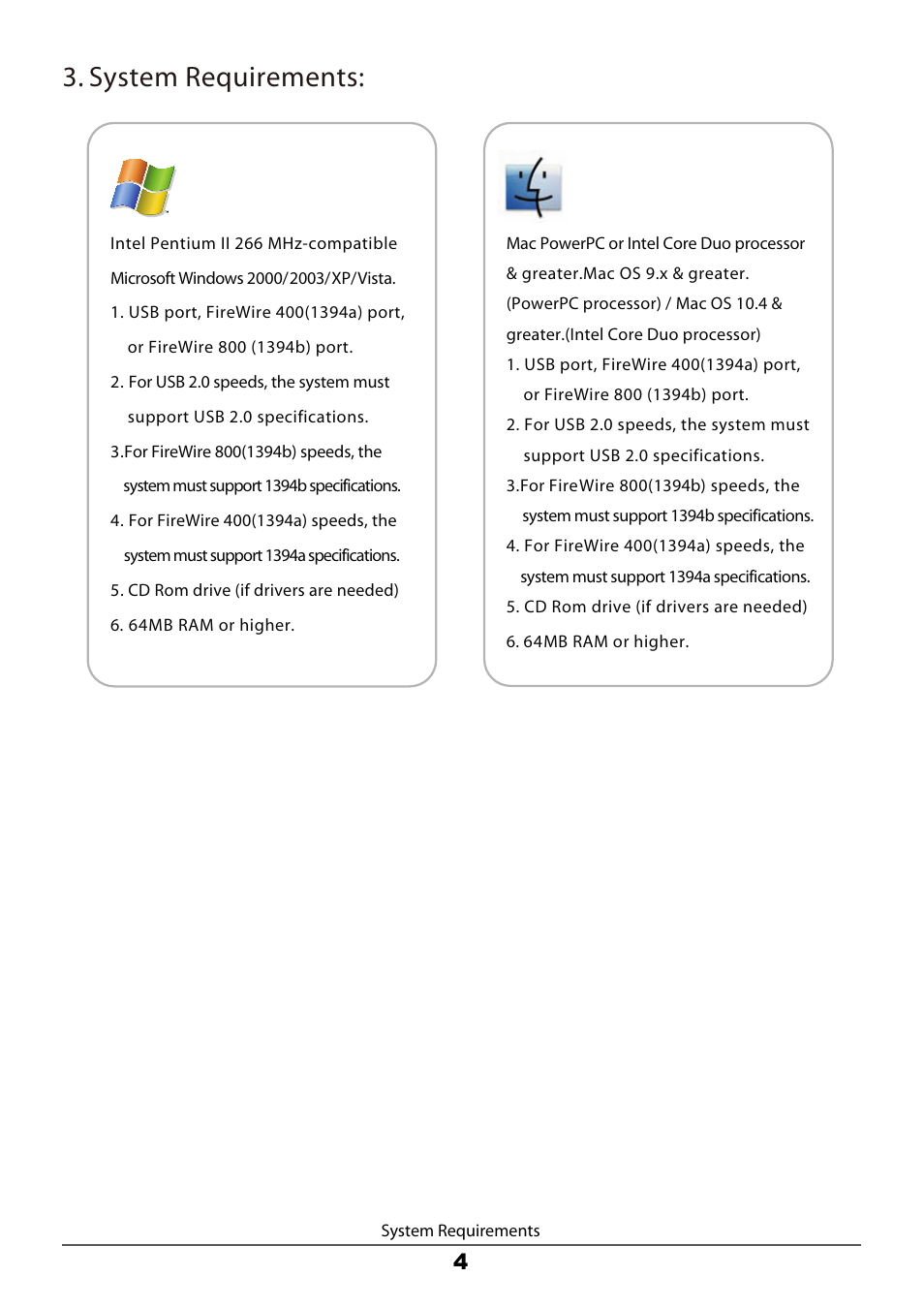 System requirements | Vantec Dual Bay External HDD Enclosure NexStar MX User Manual | Page 6 / 26