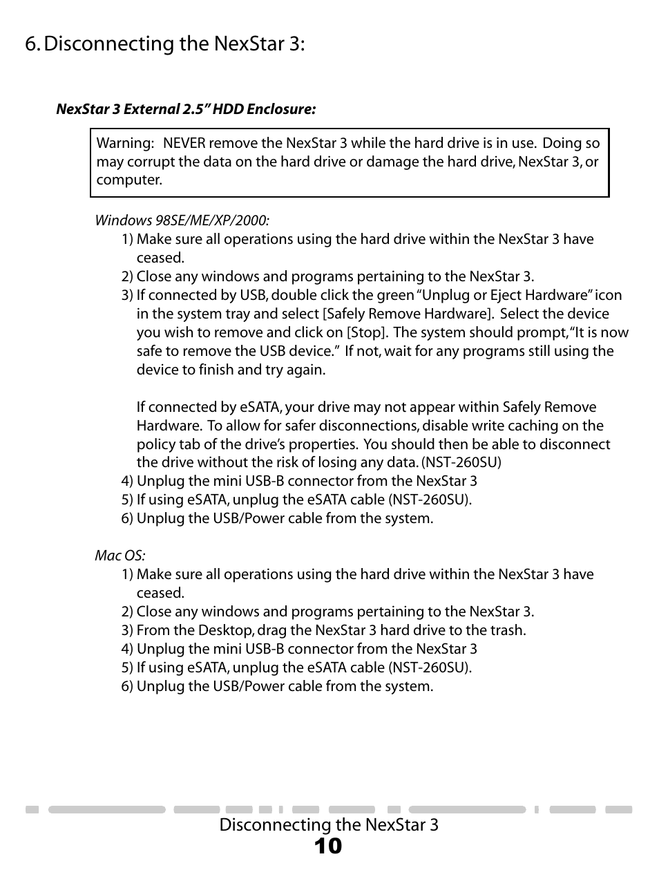 10 6. disconnecting the nexstar 3 | Vantec NexStart.3 NST-260U2-RD User Manual | Page 12 / 18