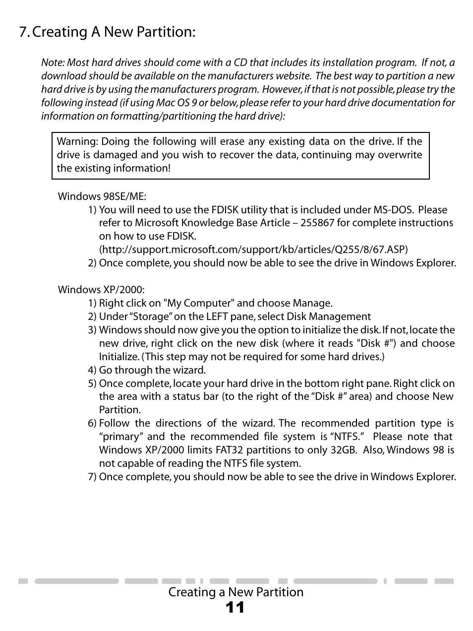 11 7. creating a new partition | Vantec NexStart.3 NST-260U2-RD User Manual | Page 13 / 18