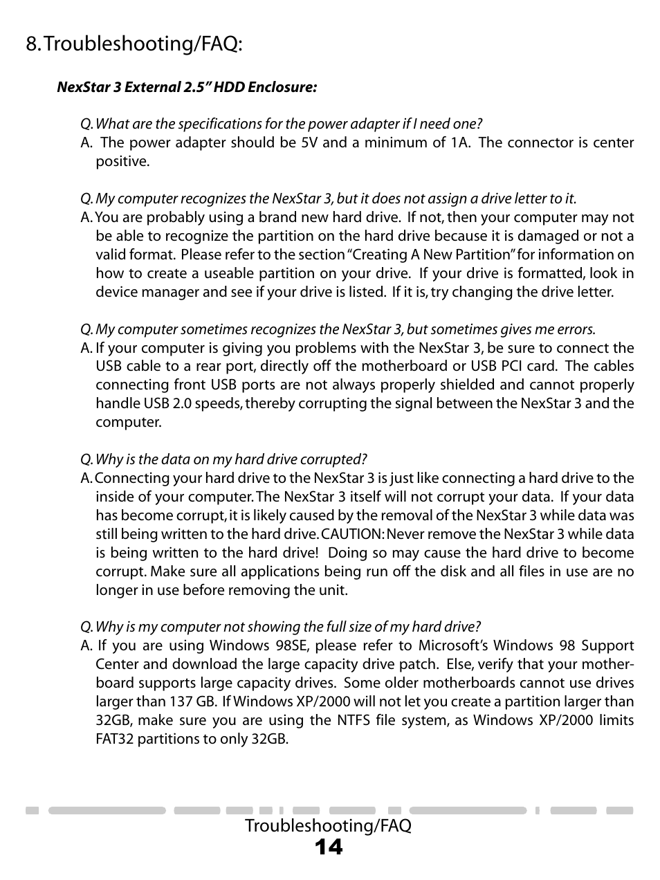 14 8. troubleshooting/faq | Vantec NexStart.3 NST-260U2-RD User Manual | Page 16 / 18