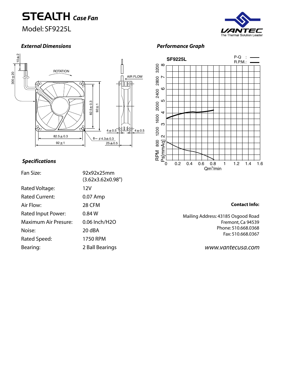 Vantec SF9225L User Manual | 1 page